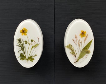 Set of 2 - Real dried wild summer flowers in white oval shaped knobs