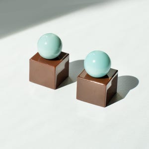 Handmade modern shape blue/green and brown cabinet knobs