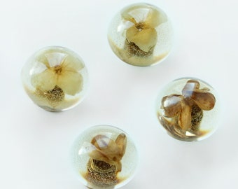 Set of 4 - Unique and cute cabinet knobs with real flowers, Nightstand pulls
