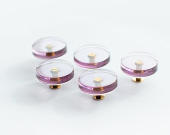 Set of 5 - Pink / purple see-through colored furniture knobs, minimalistic modern, clear pulls