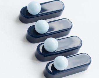 Set of 4 - Light and dark blue handmade modern oval shaped cabinet knobs