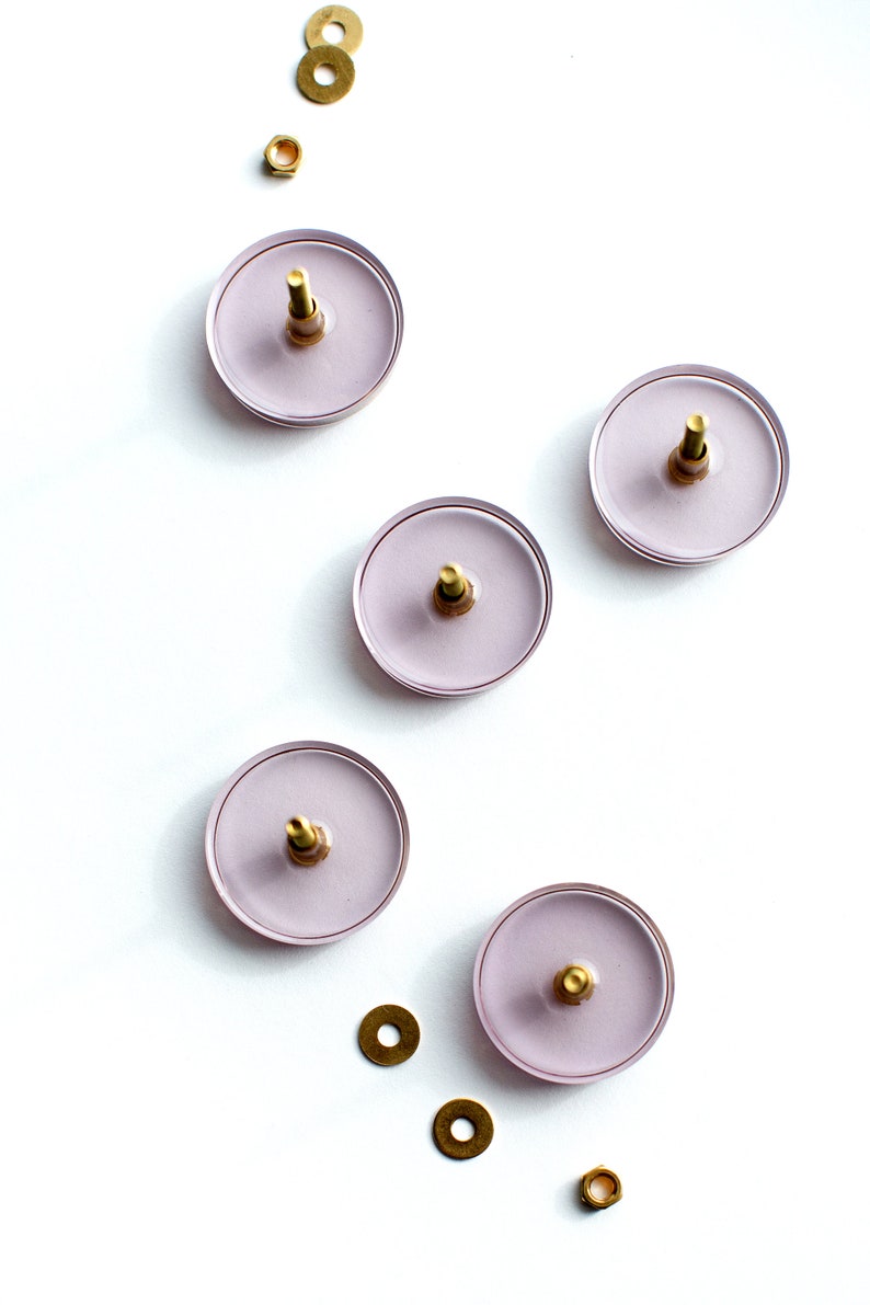 Set of 5 Pink / purple see-through colored furniture knobs, minimalistic modern, clear pulls image 3