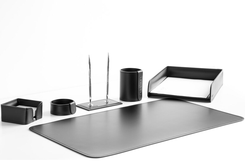 Gray Leather Desk Set Dark Brown Office Desk Set Leather | Etsy