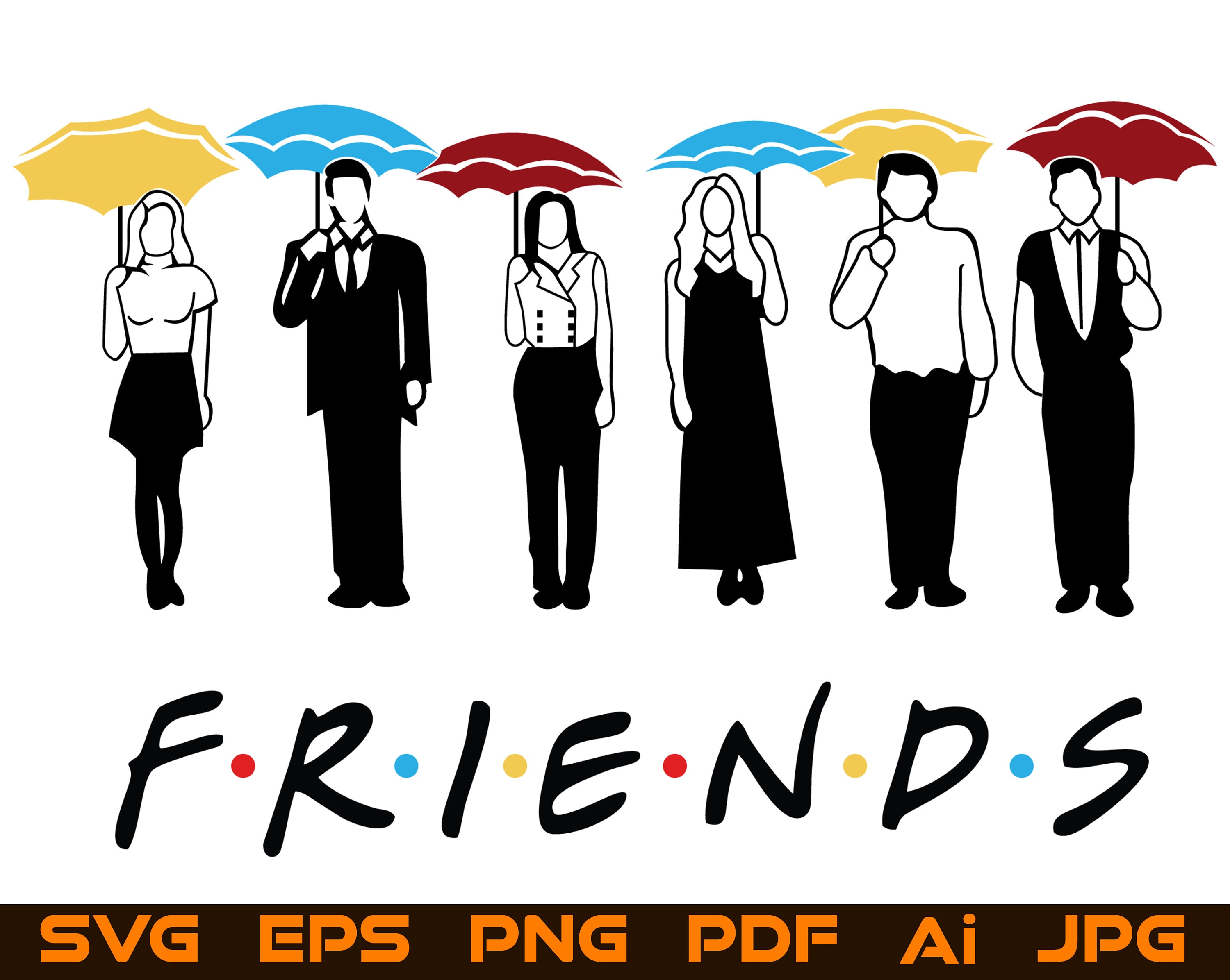 Download Friends With Umbrellas Svg Silhouette Rachel Ross Monica ...