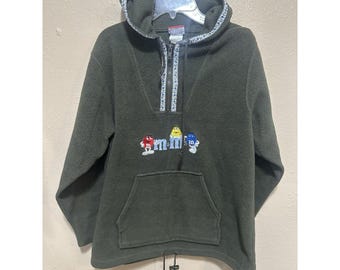 Vintage M&M's Fleece Hoodie Green Size M Candy Characters Pullover Zip Retro Y2K