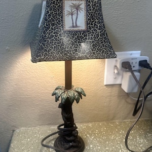 Tropical Palm Tree Monkey Table Lamp with Textured Shade