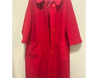 Manteau vintage en laine rouge, taille 10, style années 60, style au-dessus du genou