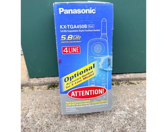 Teléfono inalámbrico digital Panasonic KX-TGA450B de 5,8 GHz, 4 líneas, ampliable, color negro, NUEVO