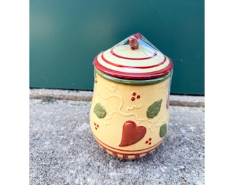 Alfred & Sapota Ceramic Cookie Jar w/ Lid Country Hearts Farmhouse Kitchen Decor