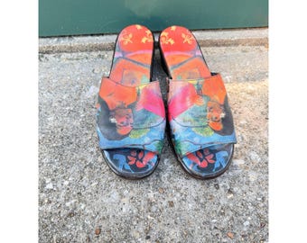 Icon Wearable Art Longing Leather Slide Wedge Sandals Womens 7