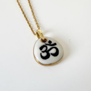 Ohm pendant, Porclain Necklace, AUM, Spiritual Gift, Yoga Symbol, Black and White Porcelain Jewelry