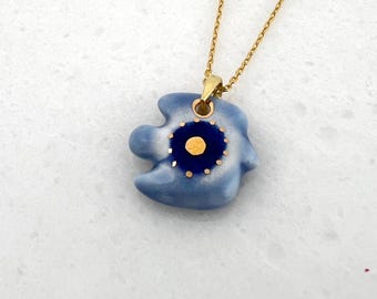 Swallow Porcelain Evil Eye Necklace, Good Luck Charm, Modern Evil Eye, Porcelain Jewelry, Talisman, Amulet, Turkish Eye, Protective Jewelry