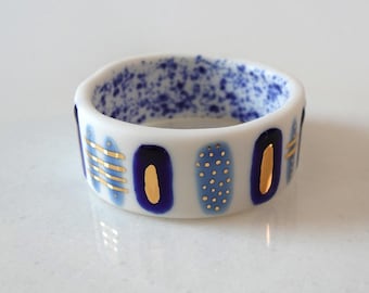 Porcelain Medium Size Blue Bangle Bracelet, One of a kind Jewelry, Handmade Statement Bangle, Big and Bold Bracelet, Trendy Jewelry