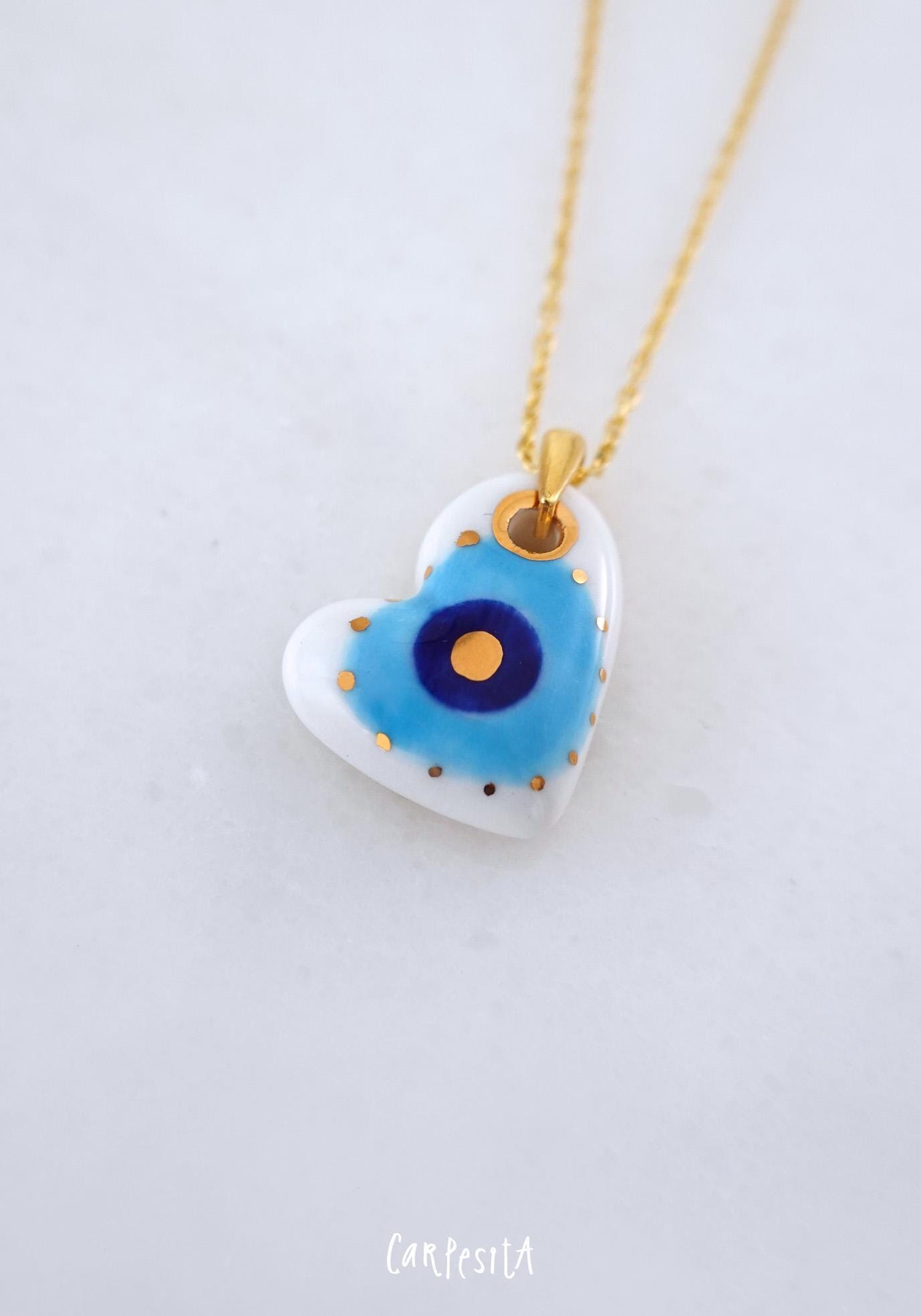 オ 111】大きなブルー ハートのクリスタルネックレス ハンドメイド
