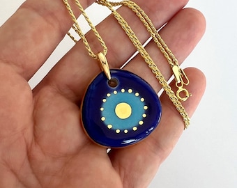 Evil Eye Necklace, Porcelain Jewelry, Porcelain Evil Eye, Statement Necklace, Good Luck, Talisman, Amulet