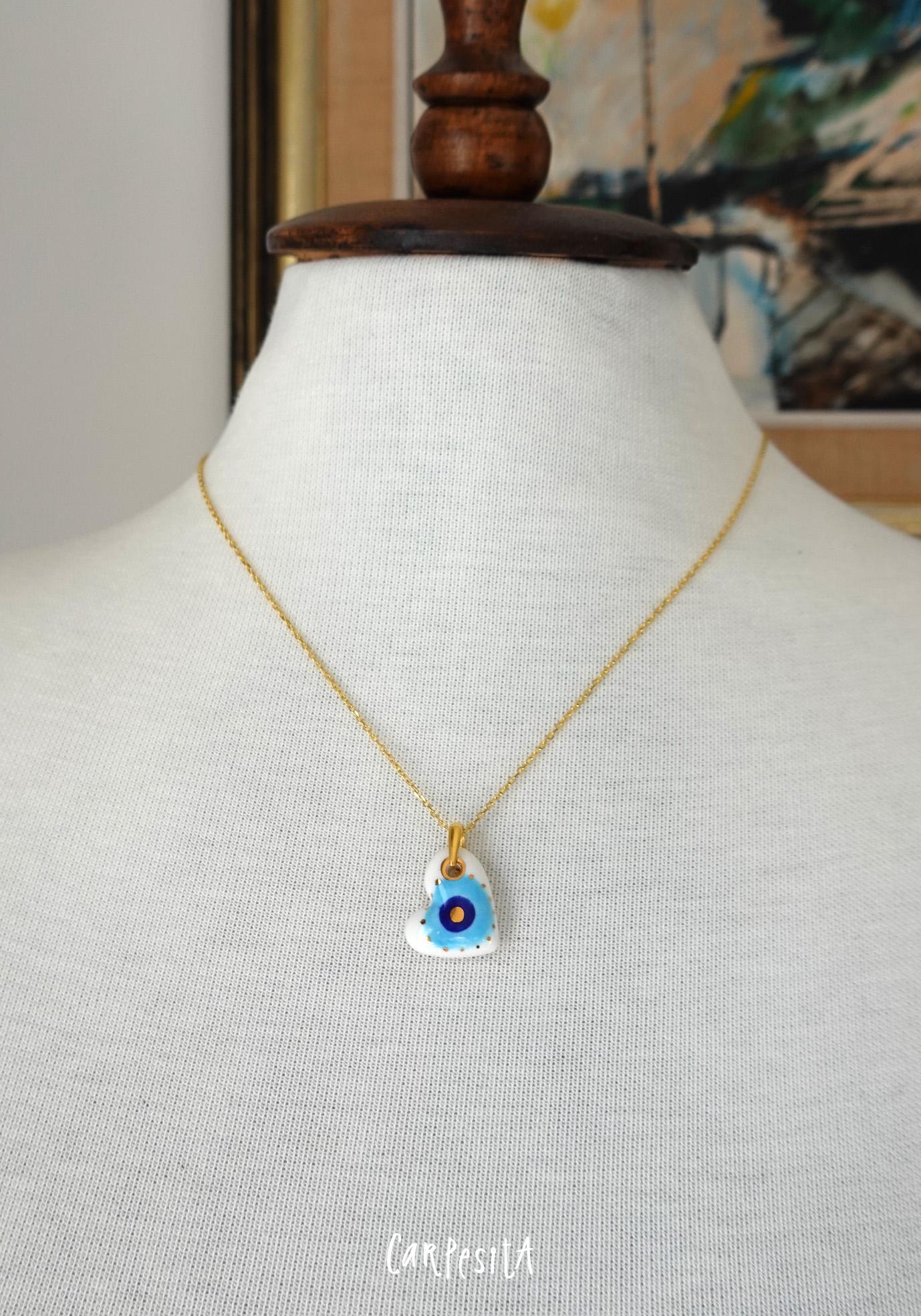 オ 111】大きなブルー ハートのクリスタルネックレス ハンドメイド