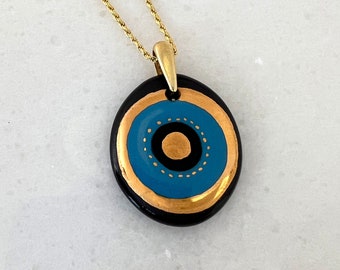 Evil Eye Necklace, Good Luck Charm, Black Porcelain Jewelry, Talisman, Amulet, Protective Jewelry, Statement Necklace, Perfect Gift