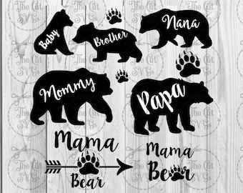 Bear Family Svg, Mama Bear SVG, Baby Bear SVG, Papa Bear Svg, Nana Bear Svg, Cricut Silhouette SVG, Instant Download