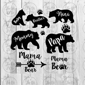 Bear Family Svg, Mama Bear SVG, Baby Bear SVG, Papa Bear Svg, Nana Bear Svg, Cricut Silhouette SVG, Téléchargement instantané