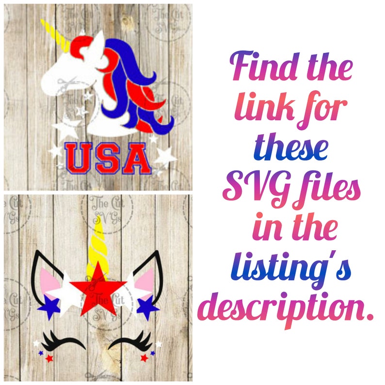 May include: Two digital designs featuring a unicorn with red, white, and blue stars and the word "USA". The second design features a unicorn with a red star and white and blue stars around its eyes.