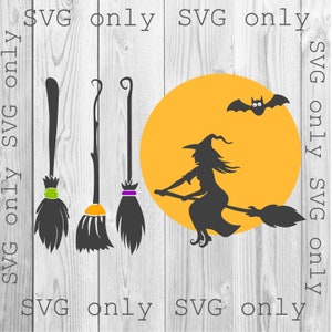 Hexen svg, Halloween Svg, Hexe und Besen Svg, Hexenbesen Svg, Halloween Besen Svg, Fledermaus Svg, SVG Only