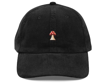 Retro Pixel Mushroom Dad Hat: Cord 8-Bit Gamer Cap