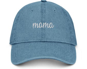 Embroidered "Mama" Denim Hat: Adjustable Cotton Baseball Cap
