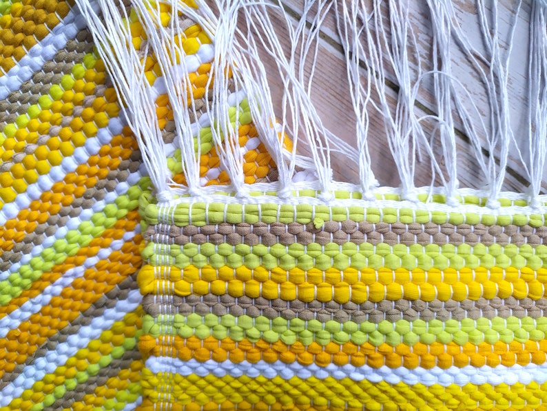 Hand Woven Yellow Kitchen Runner Rug Small Cotton Area Rug Etsy