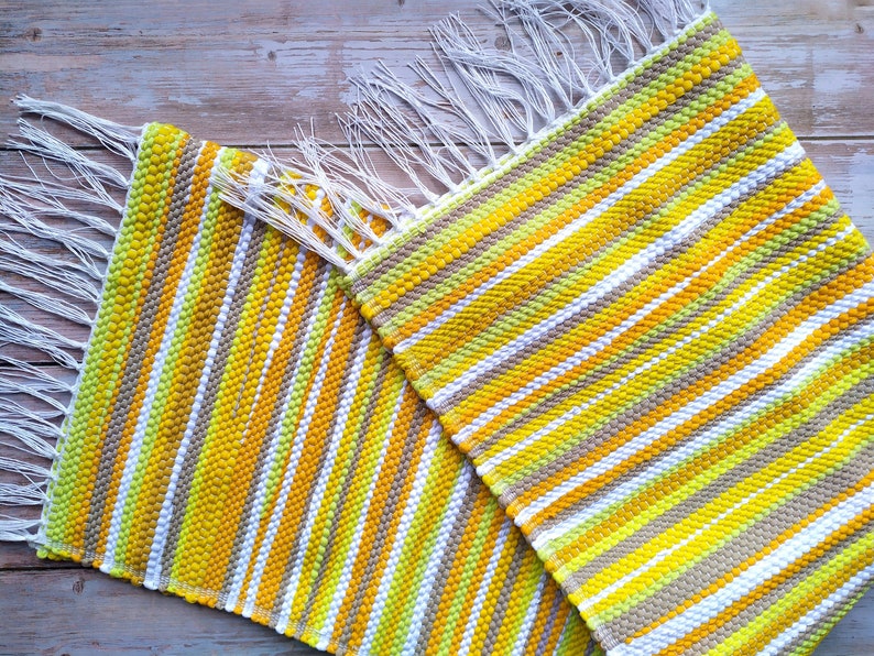 Hand Woven Yellow Kitchen Runner Rug Small Cotton Area Rug Etsy