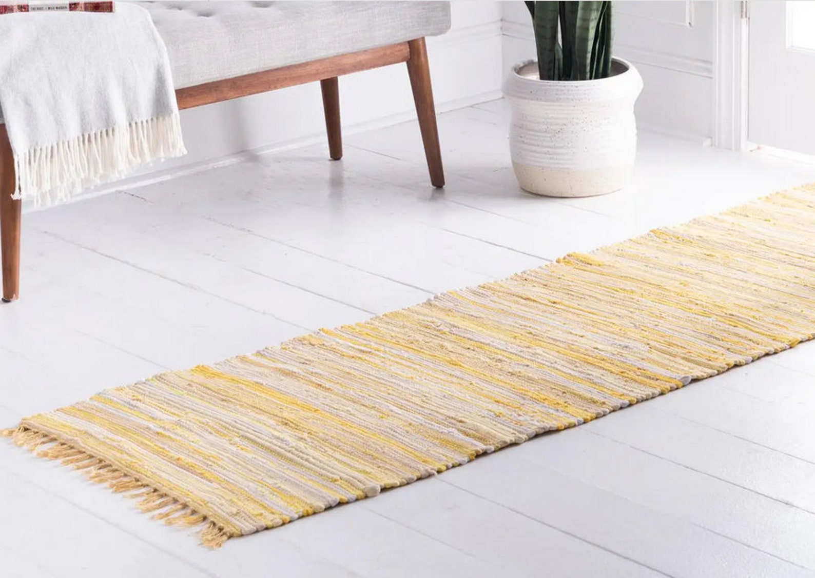 Yellow rag rug Kitchen rug runner Boho chic area rug Etsy