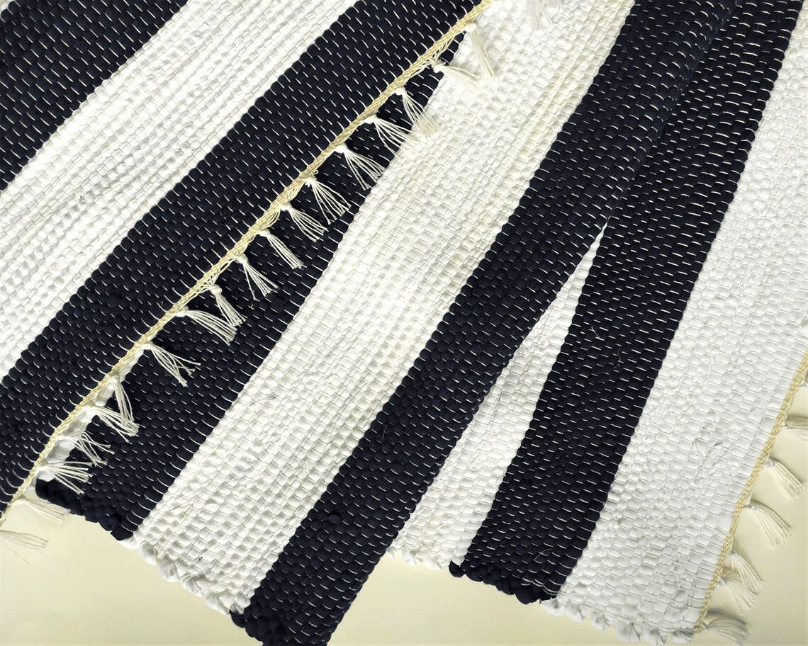 Blue and white striped runner rug Long entryway marine rag Etsy