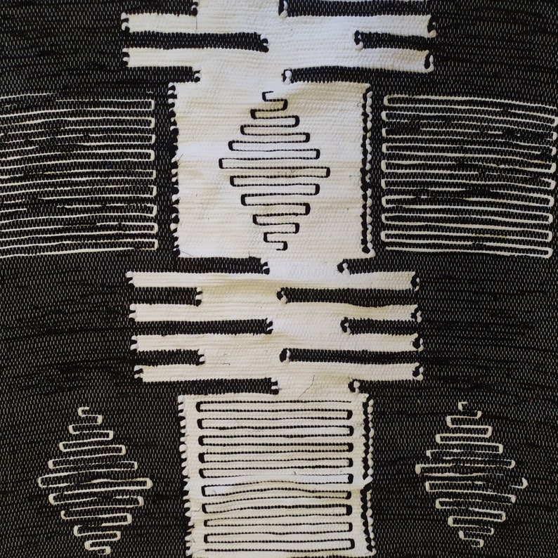 Black white runner rug Geometric area rug Cotton rag rug Etsy