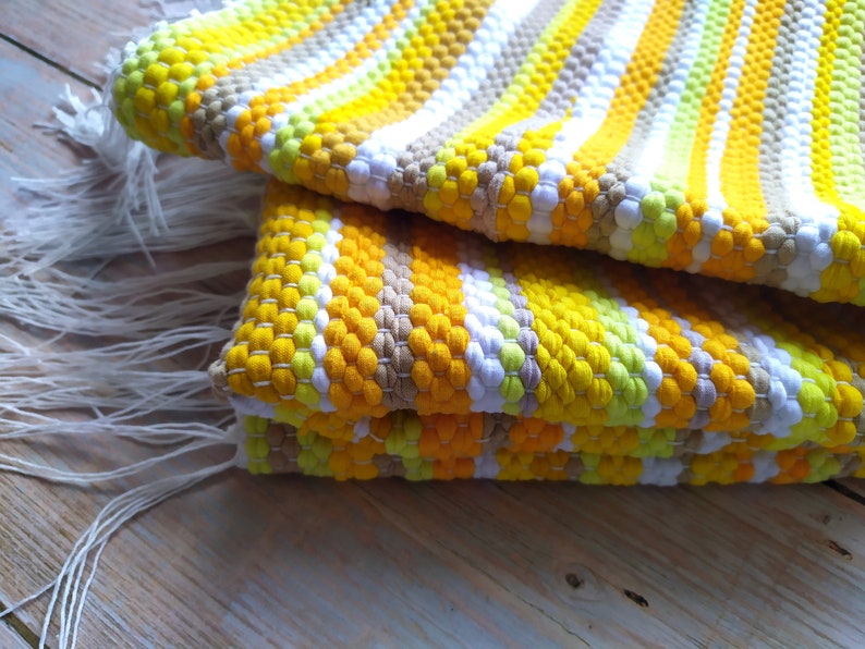 Hand Woven Yellow Kitchen Runner Rug Small Cotton Area Rug Etsy