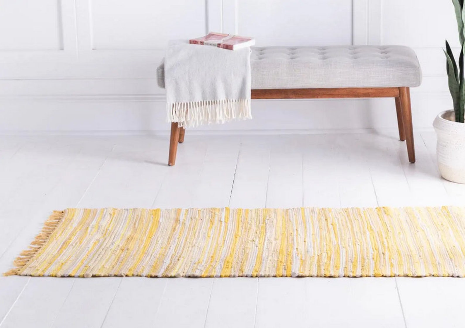 Yellow rag rug Kitchen rug runner Boho chic area rug Etsy
