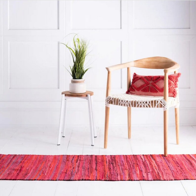 Red runner rug Hand woven rag rug Hallway runner Small area Etsy