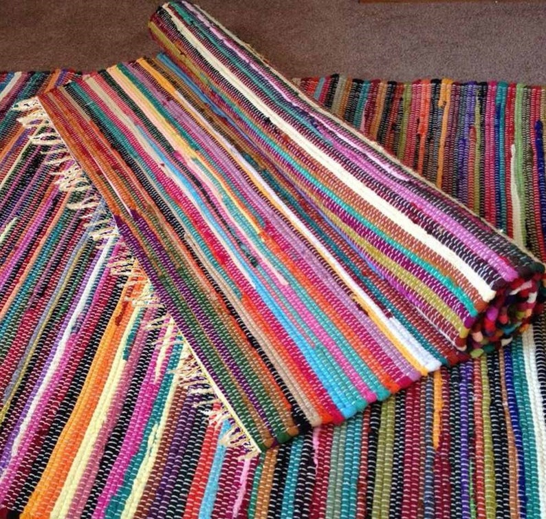 Tribal Runner Rug Colorful Rag Rug Handmade Cotton Area Rug - Etsy