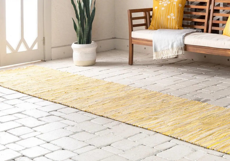 Yellow Kitchen Rag Rug Runner Handmade Boho Accent Bedroom Etsy