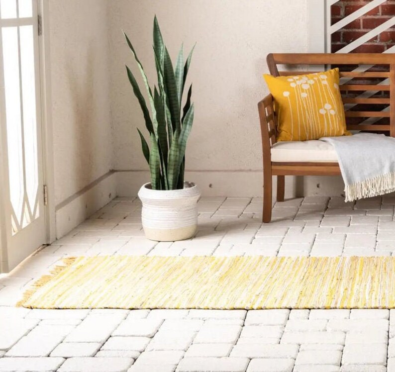 Yellow rag rug Kitchen rug runner Boho chic area rug Etsy