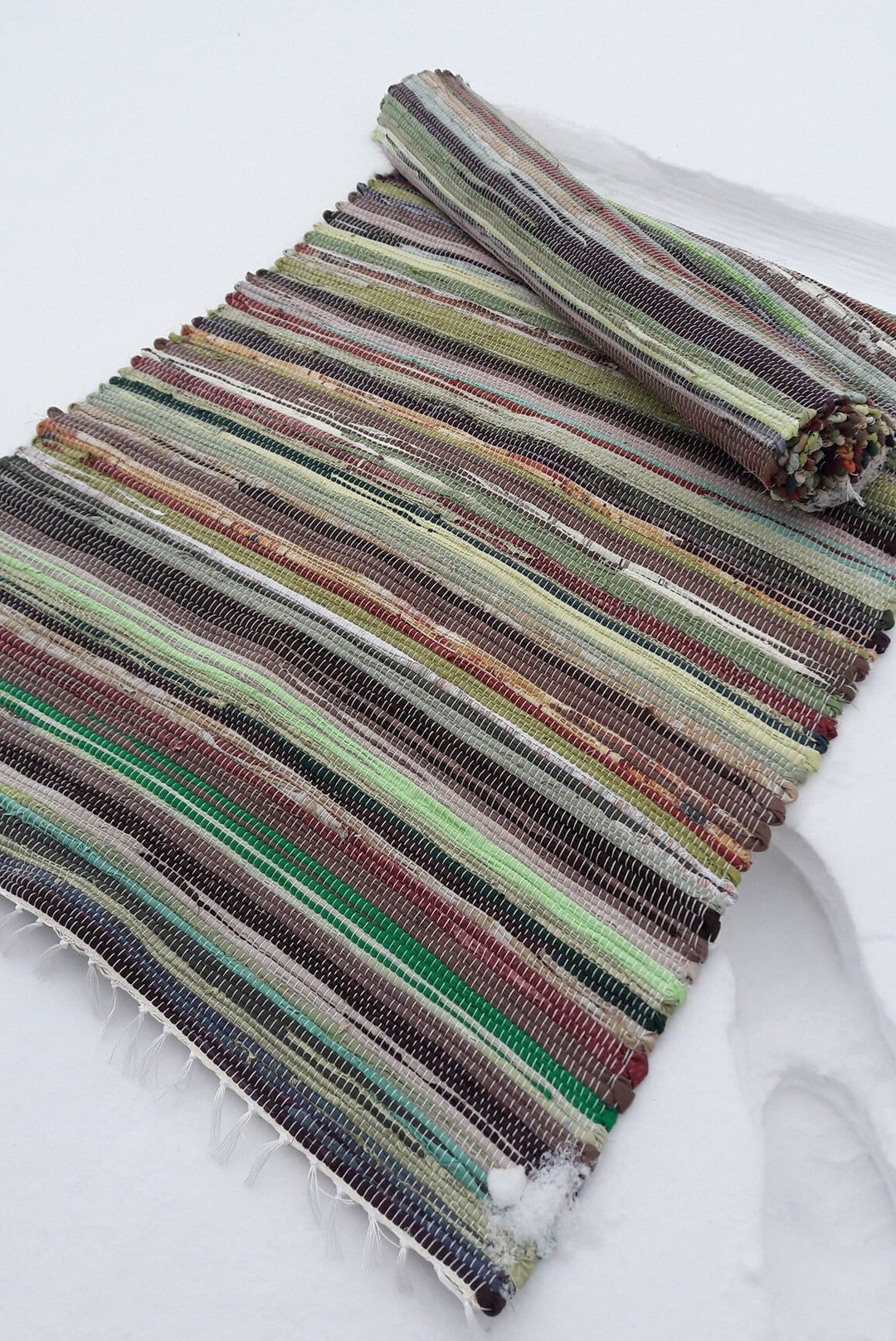 Cotton Flatweave Green Rag Rug Machine Washable Hand Woven Etsy