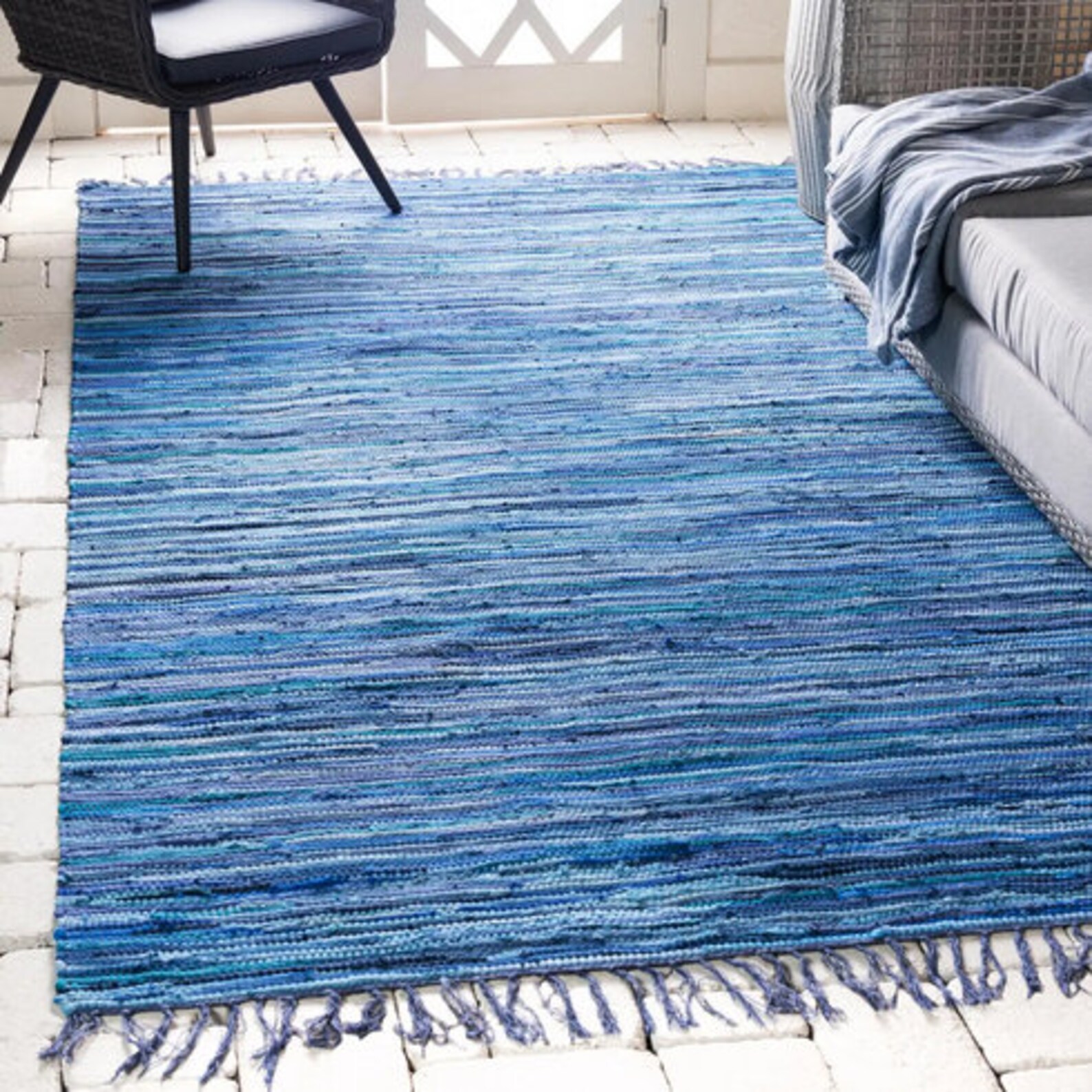 Bathroom rug runner Rag rug blue Large area rug living room Etsy