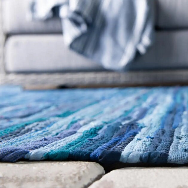 Bathroom rug runner Rag rug blue Large area rug living room Etsy