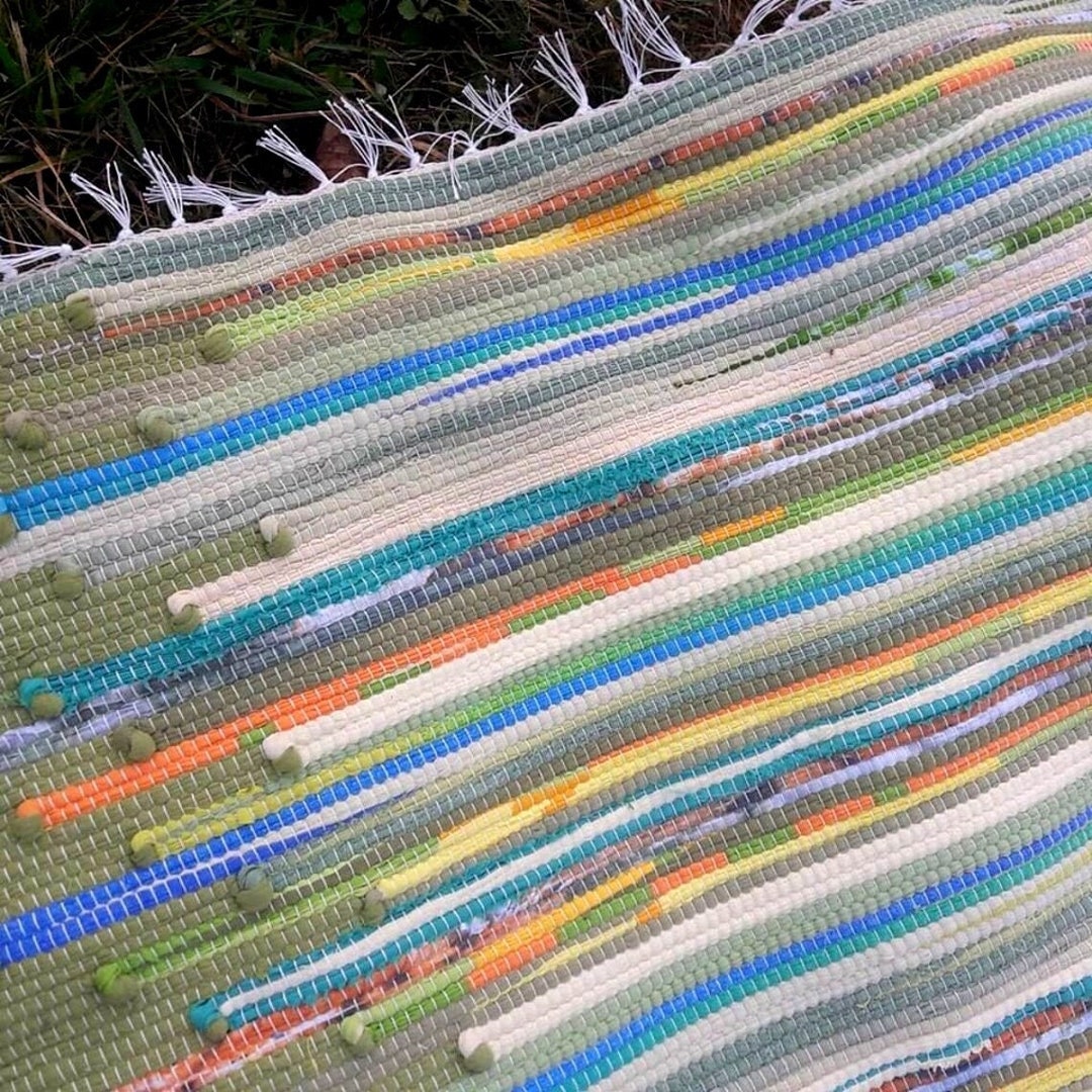 Colorful Green Rag Rug Kitchen Cotton Runner Chindi Area Etsy