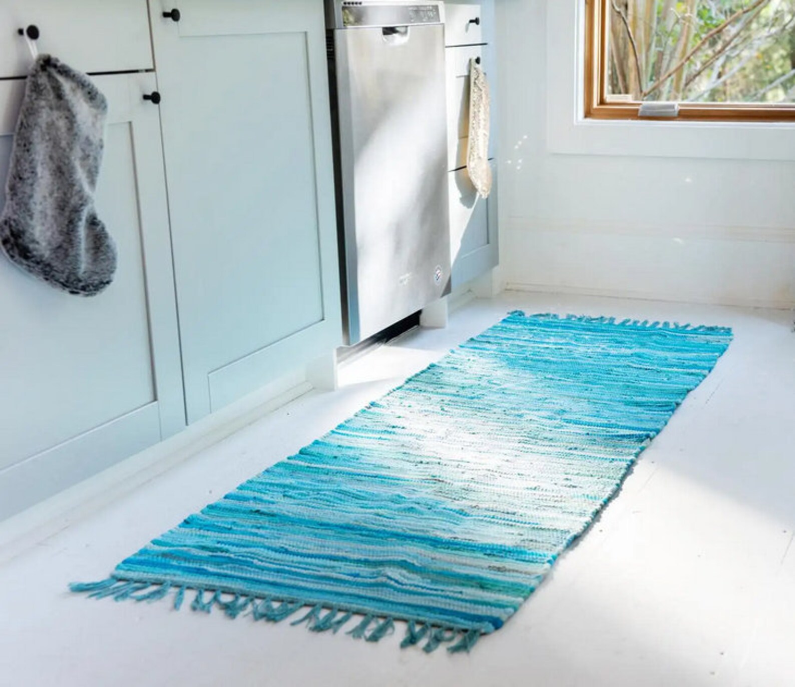 Bathroom rug runner Rag rug blue Large area rug living room Etsy