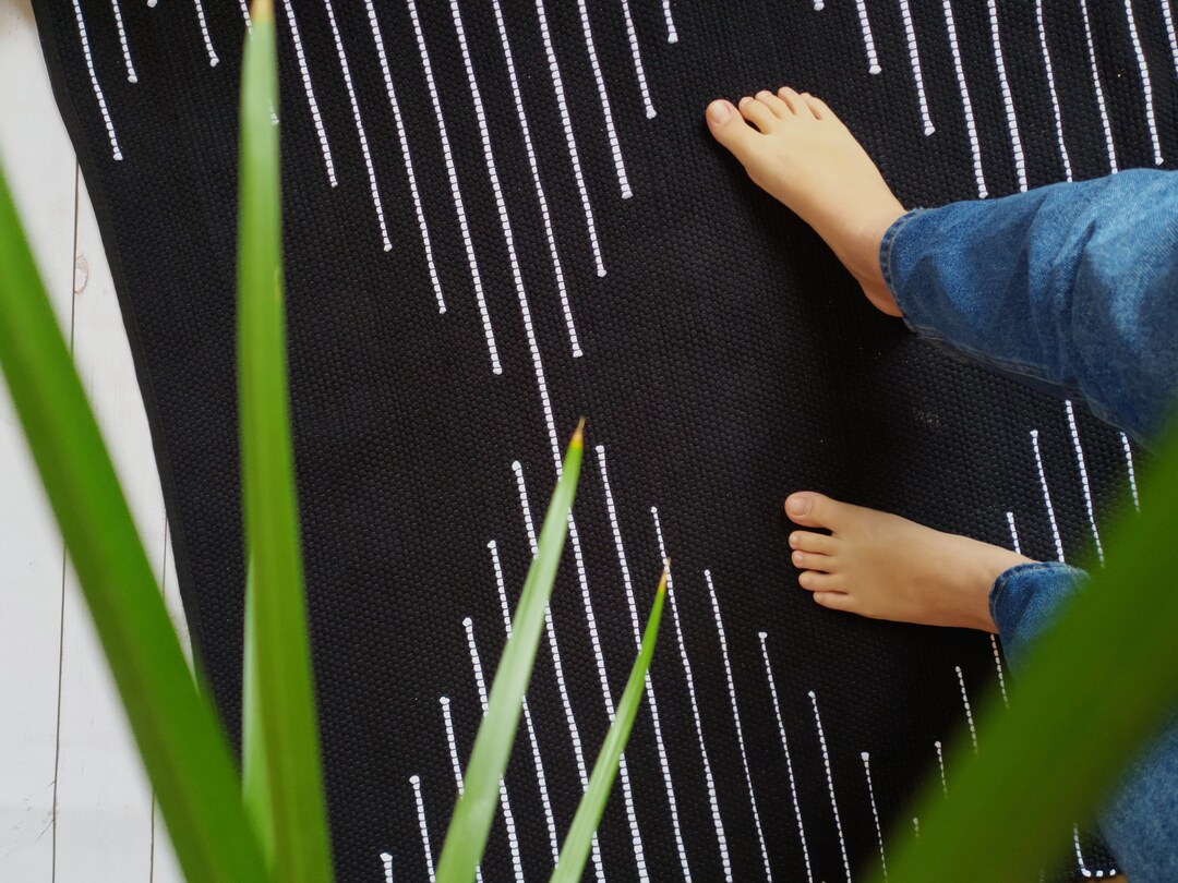 Black and White Kitchen Rug Runner Modern Thin Hand Woven Etsy