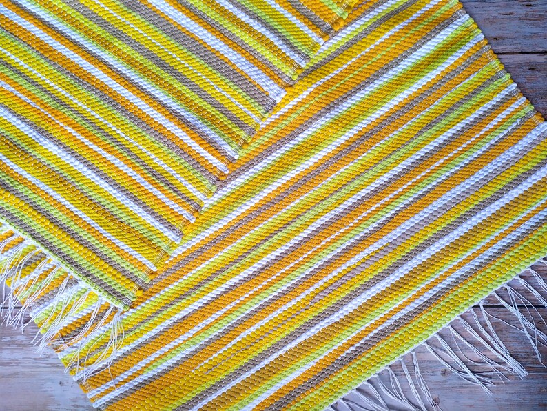 Hand Woven Yellow Kitchen Runner Rug Small Cotton Area Rug Etsy