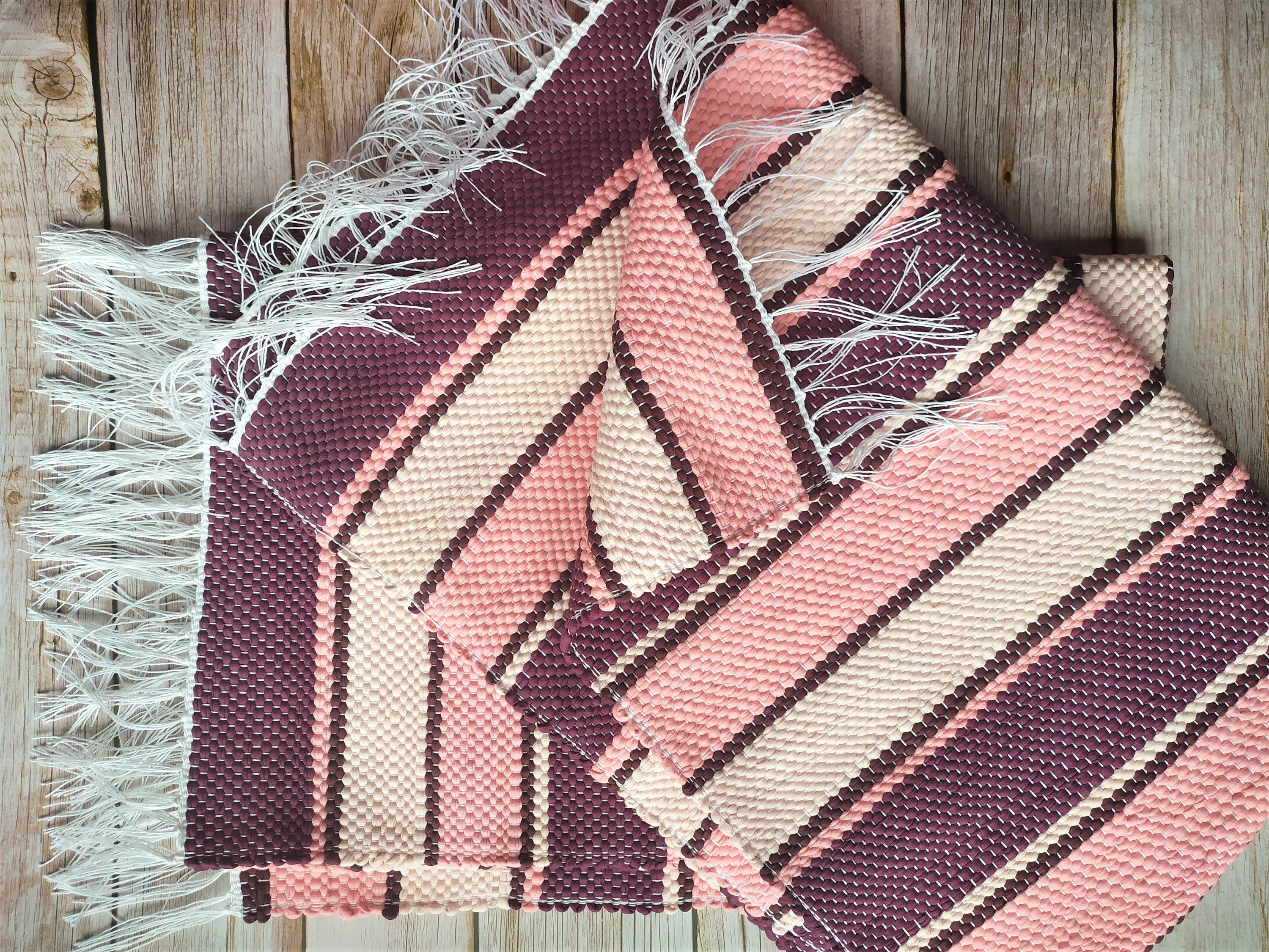 Striped Blush Pink Kitchen Runner Rug Natural Cotton Nursery Etsy UK