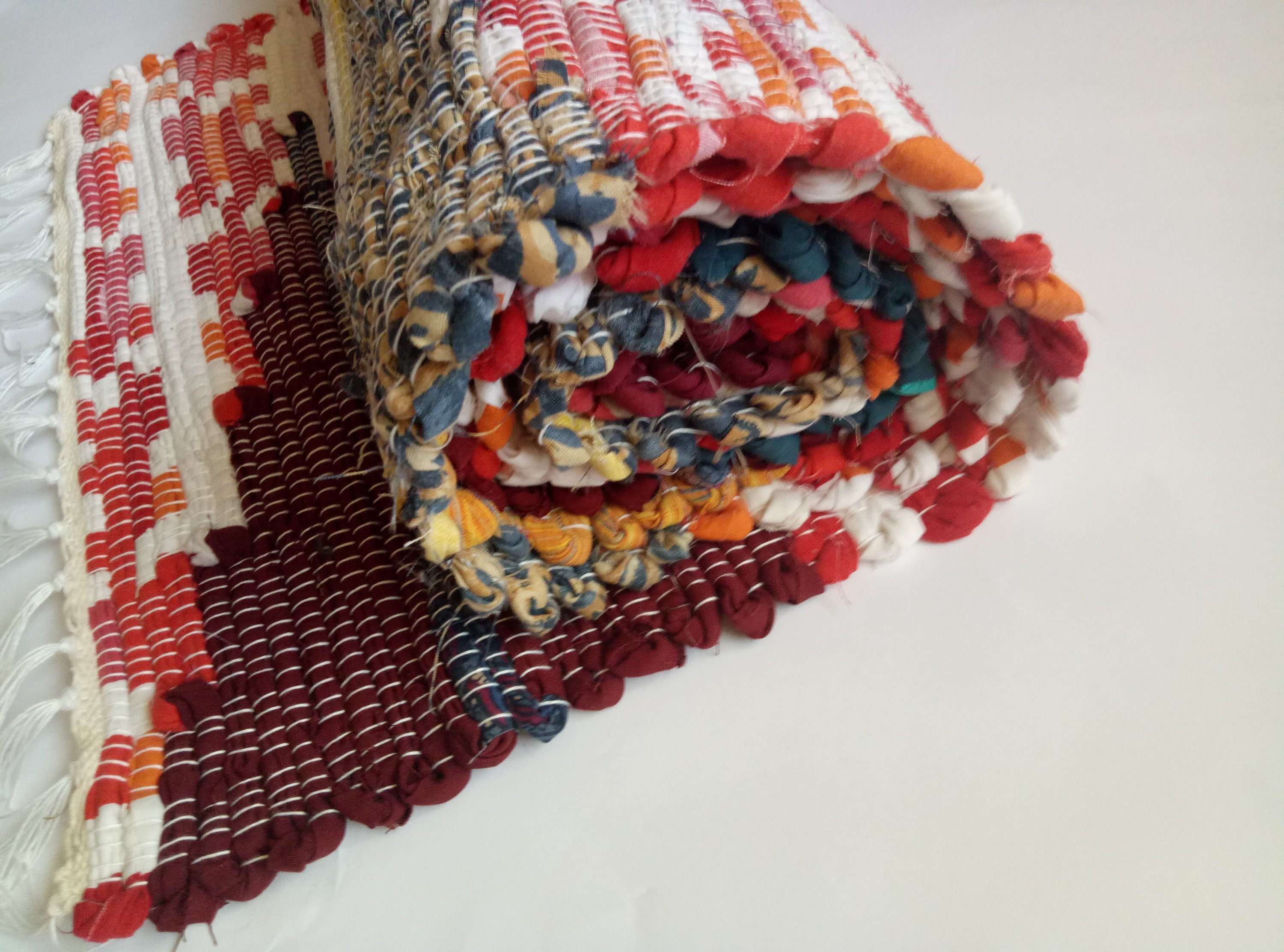 Red runner rug Hand woven rag rug Cotton bath rug Boho area Etsy