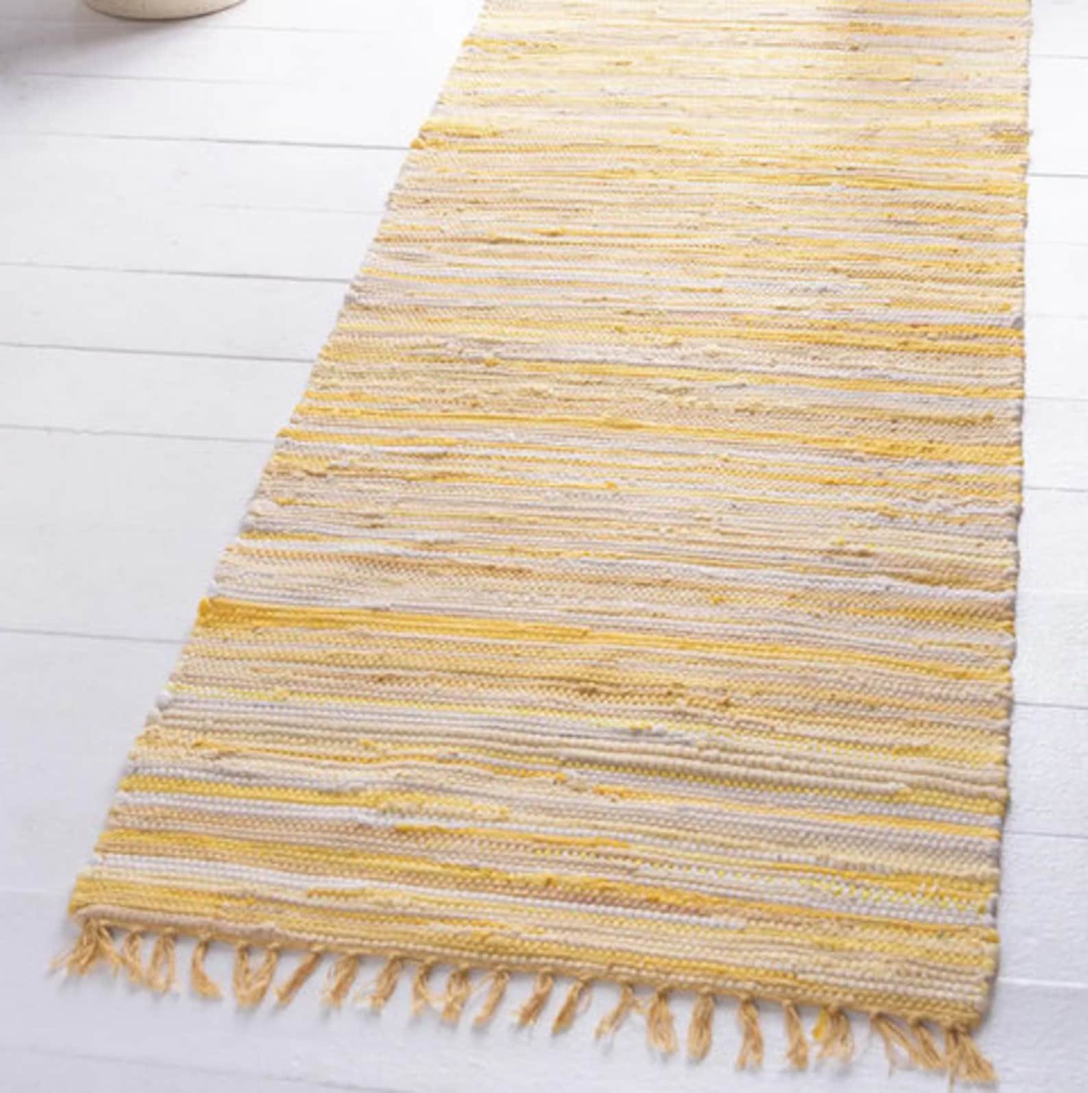 Yellow rag rug Kitchen rug runner Boho chic area rug Etsy