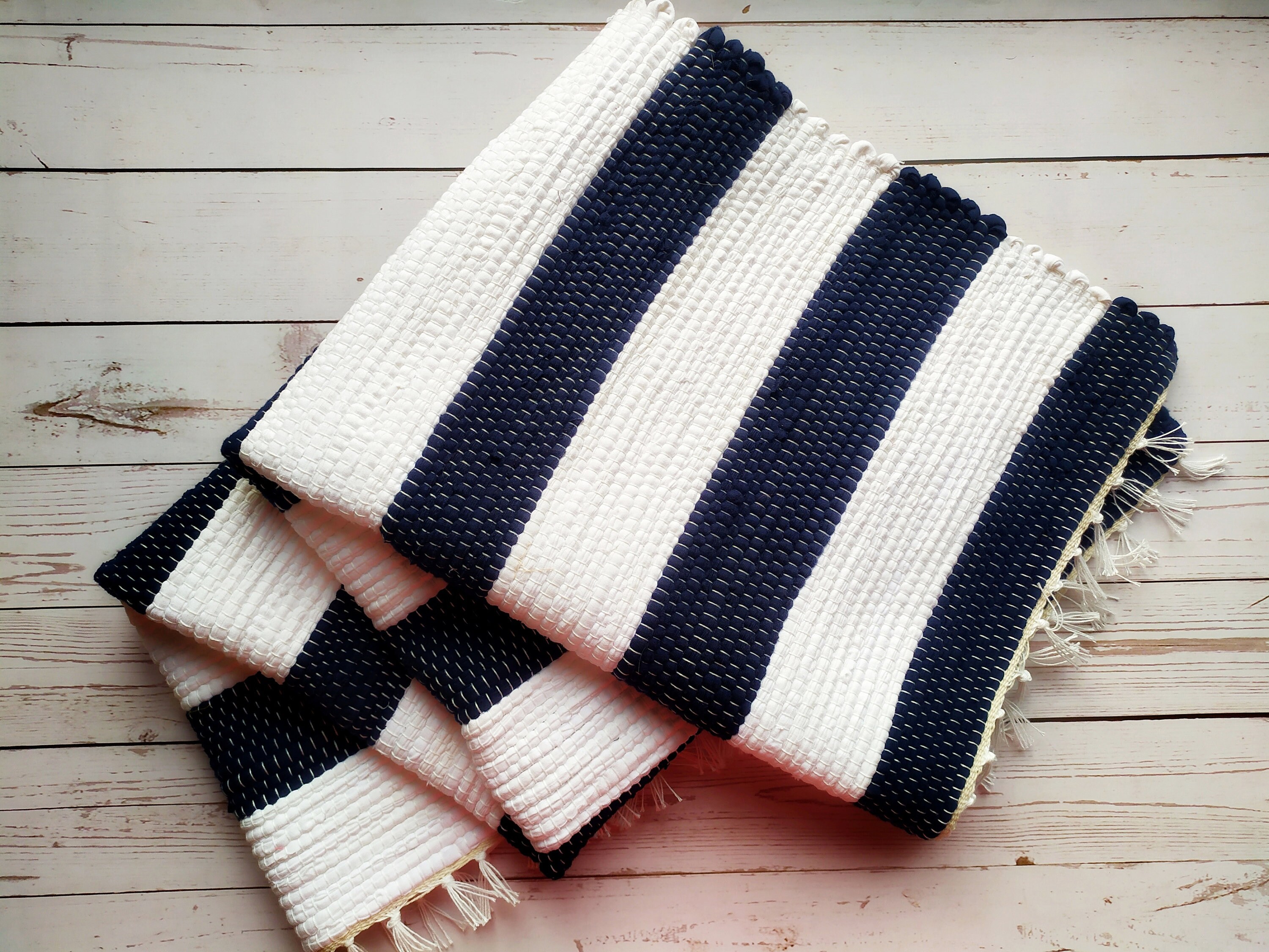 Blue and white striped runner rug Long entryway marine rag Etsy