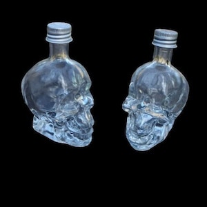 2 Glass Skull Bottles 50ml Collectible Glass Skull Bottles Whiskey Vodka Bottle Potion Skull Bottles Glass Decanter Bar Décor